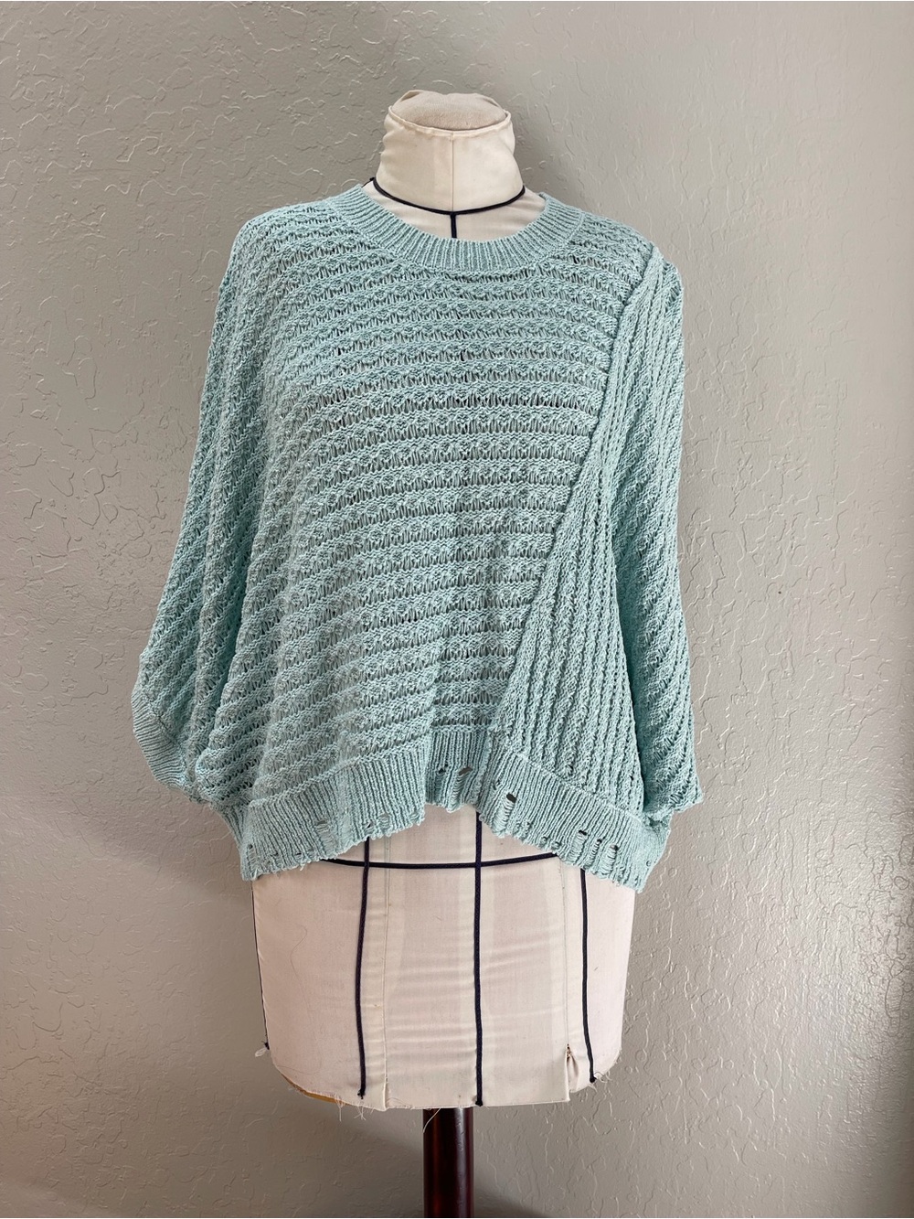 Pilcro Mint Blue Textured Knit Crewneck Sweater